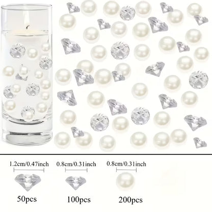 350 Mixed Acrylic Imitation Diamonds, Realistic Pearl Vase Fillers And Table Decorations for Weddings, Holidays, Christmas, Valentine'S Day, And Birthday Parties, Crafts, Easter Party Decorations