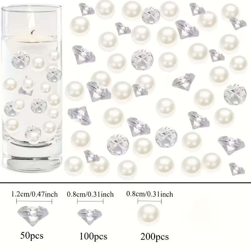 350 Mixed Acrylic Imitation Diamonds, Realistic Pearl Vase Fillers And Table Decorations for Weddings, Holidays, Christmas, Valentine'S Day, And Birthday Parties, Crafts, Easter Party Decorations