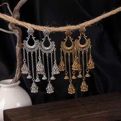 Elegant Retro Bohemian Style Earrings with a Hong Kong Flair, Featuring Long Tassels And Bells That Add a Unique Touch And Complement Any Outfit While Enhancing The Appearance of a Slimmer Face