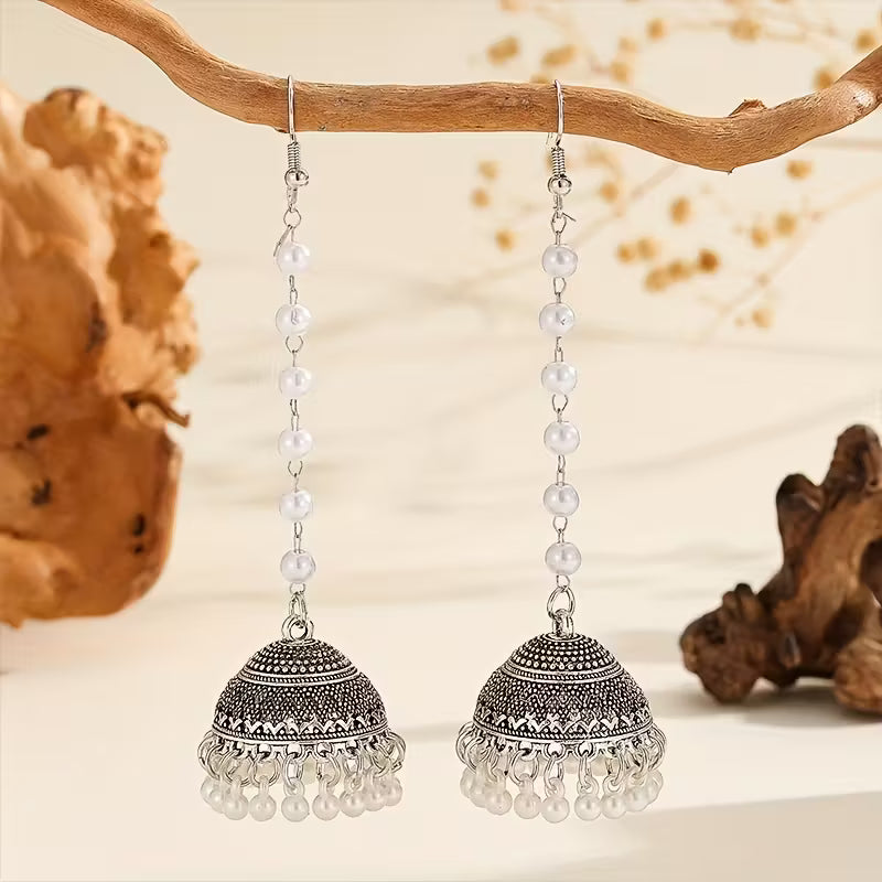 One Pair of Jhumka Elegant Bohemian Long Chain Casual Earrings with Bell Faux Tassel Dangle, Suitable for Women's Daily Wear, Festivals, Weddings, and Parties/Jewelry Gift
