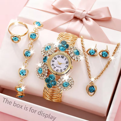 6pcs Women'S Watch Set Fashion Casual Trendy Women'S Quartz Wristwatch and Jewelry Set, Casual Dress, Fashionable Wristwatch, Women'S Wristwatch, Gift for Her