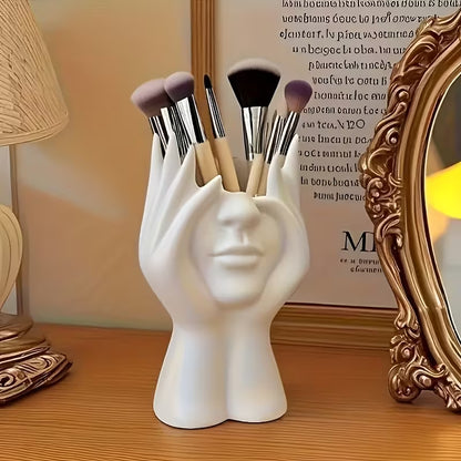 1 Creative Face Vase Pen Holder, Multifunctional Makeup Brush Organizer, Modern Minimalist Art Decorative Piece for Desktop Home Office Organization