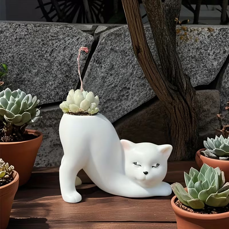 1pc of Bohemian Creative Design Cute Cat Flower Pot for Planting And Breeding, Lightweight And Multifunctional, Made of Shatterproof Synthetic Resin, Suitable for Indoor And Outdoor Use