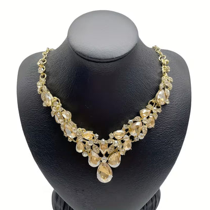 Sparkling Rhinestone Glass Necklace - -Plated Wedding & Suitable for Weddings, Galas, Year-Round Wear - Luxury Vintage Glass Bead Necklace