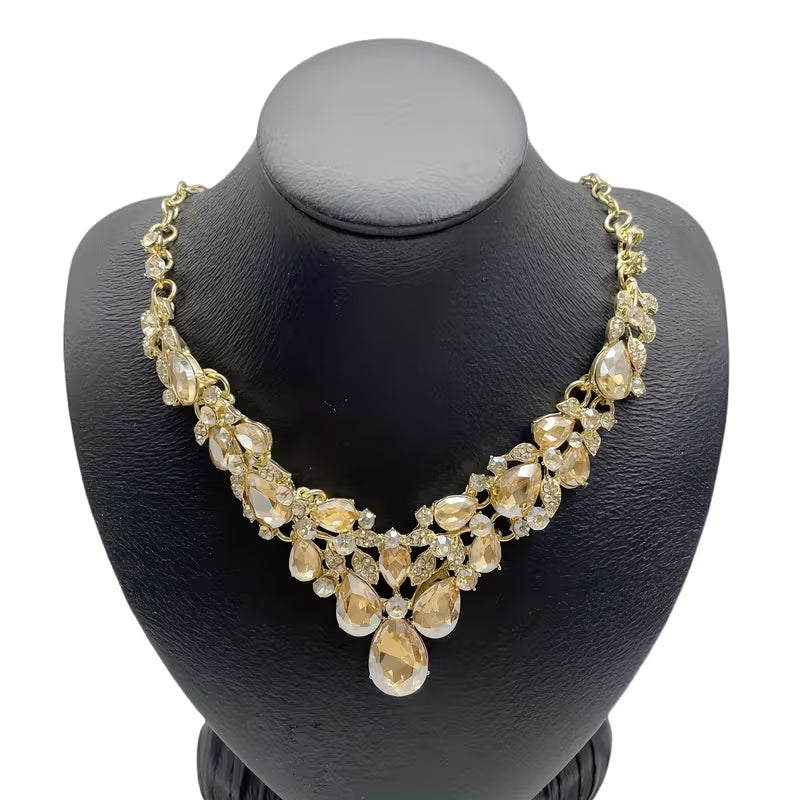 Sparkling Rhinestone Glass Necklace - -Plated Wedding & Suitable for Weddings, Galas, Year-Round Wear - Luxury Vintage Glass Bead Necklace