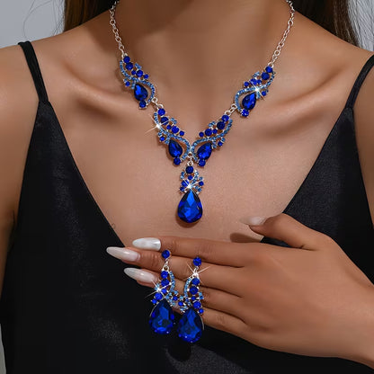 3pcs Set of Light Luxury Emerald Green -encrusted Vintage Alloy Rhinestone Women's Jewelry Set, Suitable for Banquets and Weddings, Ideal for Gifting