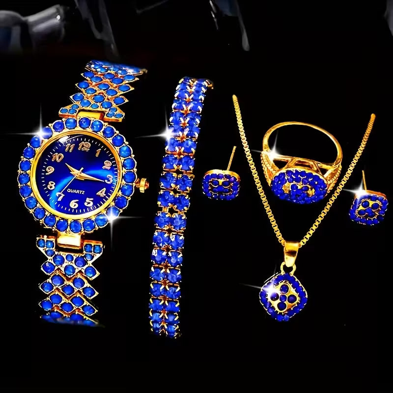 6pcs New Fashion Quartz Watch Set with Alloy Dial, Perfect for Daily Wear, Birthdays, Parties, New Year's, Christmas & Halloween – A Great Gift for Family and Friends, Watch And Earring Set, Watch And Necklace Set, Watch Bracelet Set, Watch Set For Women,