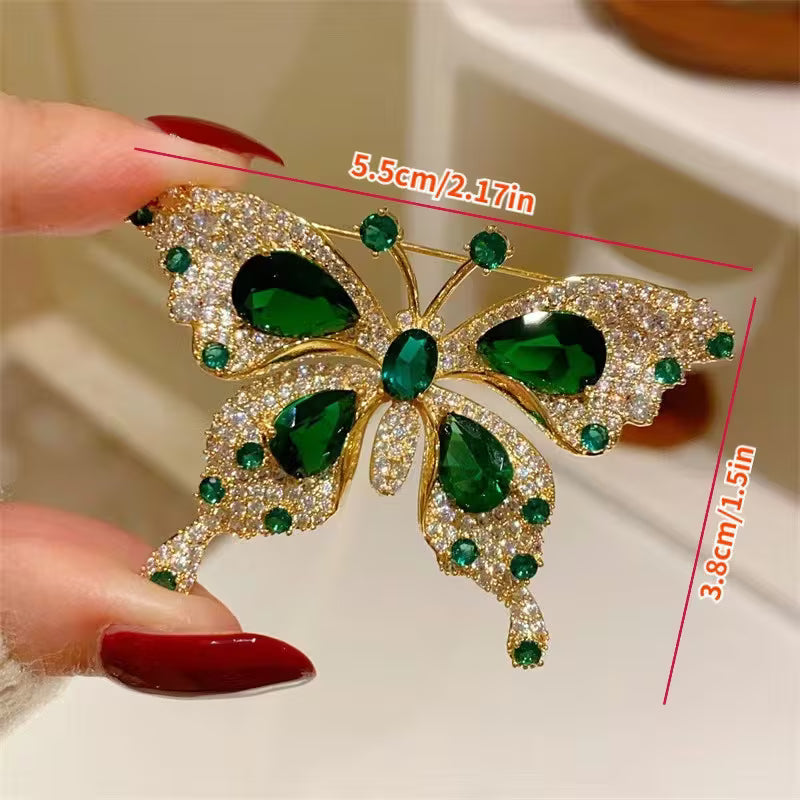 1pc Elegant Vintage Green Butterfly Brooch Pin, Luxury Alloy, 18K Golden Plated, with Artificial Crystal, for Mardi Gras Day, Party and Banquet Accessory, All-Season Versatile Jewelry