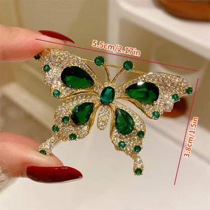 1pc Elegant Vintage Green Butterfly Brooch Pin, Luxury Alloy, 18K Golden Plated, with Artificial Crystal, for Mardi Gras Day, Party and Banquet Accessory, All-Season Versatile Jewelry