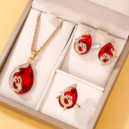 4pcs Ladies Fashion Drip Glass Rhinestone Jewelry Set