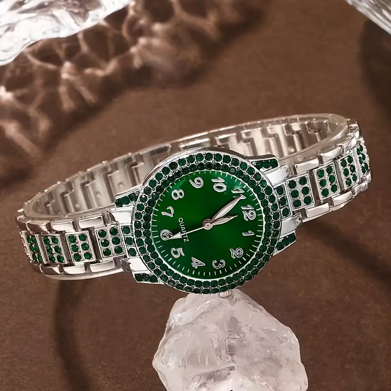 6 Women'S Outfit Sets: a Green Bezel Quartz Watch And Teardrop-Shaped Additions - Elegant Pieces for Everyday Use, Perfect As Gifts