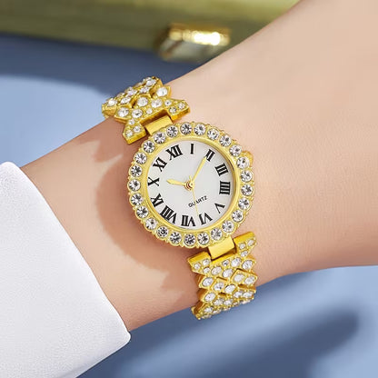 6pcs Set of Elegant Gold-Tone Round Alloy Quartz Watches for Women, a Classic And Versatile Choice