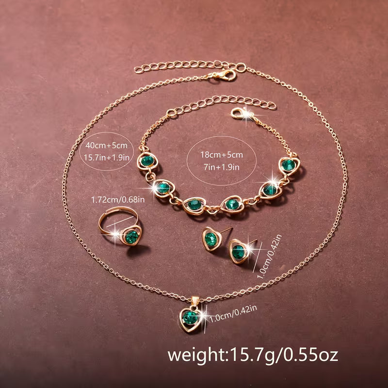 Ladies Watch 6pcs Ladies Fashionable Casual Quartz Watch with Peach Shaped Dial And Heart Necklace Earrings Bracelet Rings Jewelry Set Suitable for Daily Wear, Back-to- Season, Graduation Season, Thanksgiving, Couples, The Best Gifts No Box