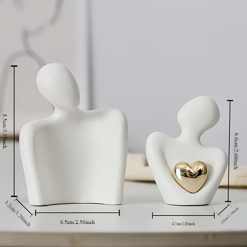 1pc/pair of modern elegant couple statues with Golden heart accents - showcasing beautiful love, resin material, perfect for Valentine's Day and holiday decorations, ideal for living room, bedroom, and hallway, romantic home decor | exquisite porcelain de