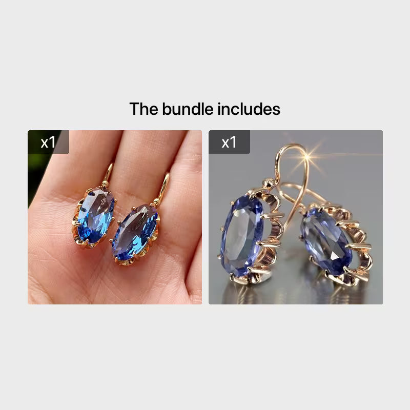 Fashion Bridal Wedding Hanging Earrings Claw Setting Oval Blue Earrings Women's Jewelry Gifts