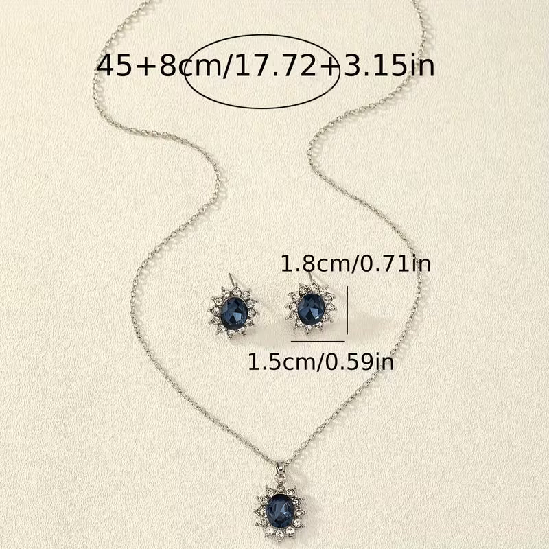 1 Set of Cross-border Hot-selling Jewelry, Popular 2pcs Set Synthetic Gemstone Earrings and Necklace for Women, Suitable for Daily Wear