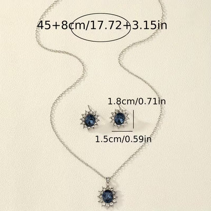 1 Set of Cross-border Hot-selling Jewelry, Popular 2pcs Set Synthetic Gemstone Earrings and Necklace for Women, Suitable for Daily Wear