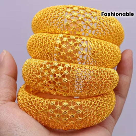A Gold-Colored Wide Cuff Bracelet Designed for Ramadan in The Middle East, Perfect As a Fashionable Gift for Brides at Parties in Dubai And Western Countries.