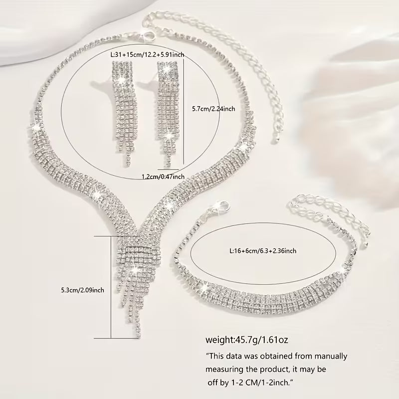 Exquisite Sparkling Necklace And Earring Set, Bridal Accessories for Wedding Dresses And Evening Events.