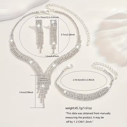 Exquisite Sparkling Necklace And Earring Set, Bridal Accessories for Wedding Dresses And Evening Events.
