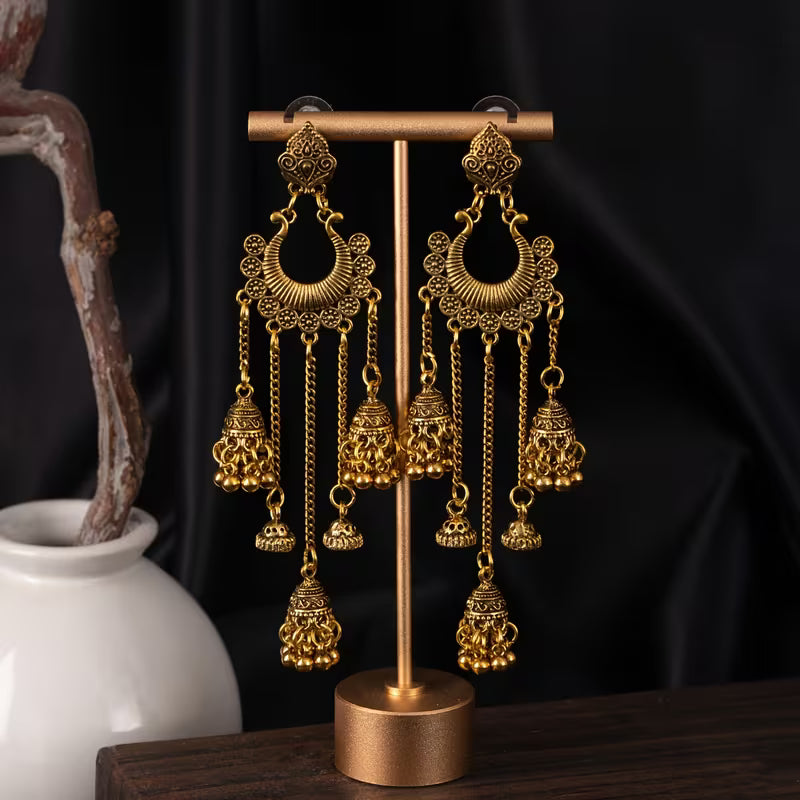 Elegant Retro Bohemian Style Earrings with a Hong Kong Flair, Featuring Long Tassels And Bells That Add a Unique Touch And Complement Any Outfit While Enhancing The Appearance of a Slimmer Face