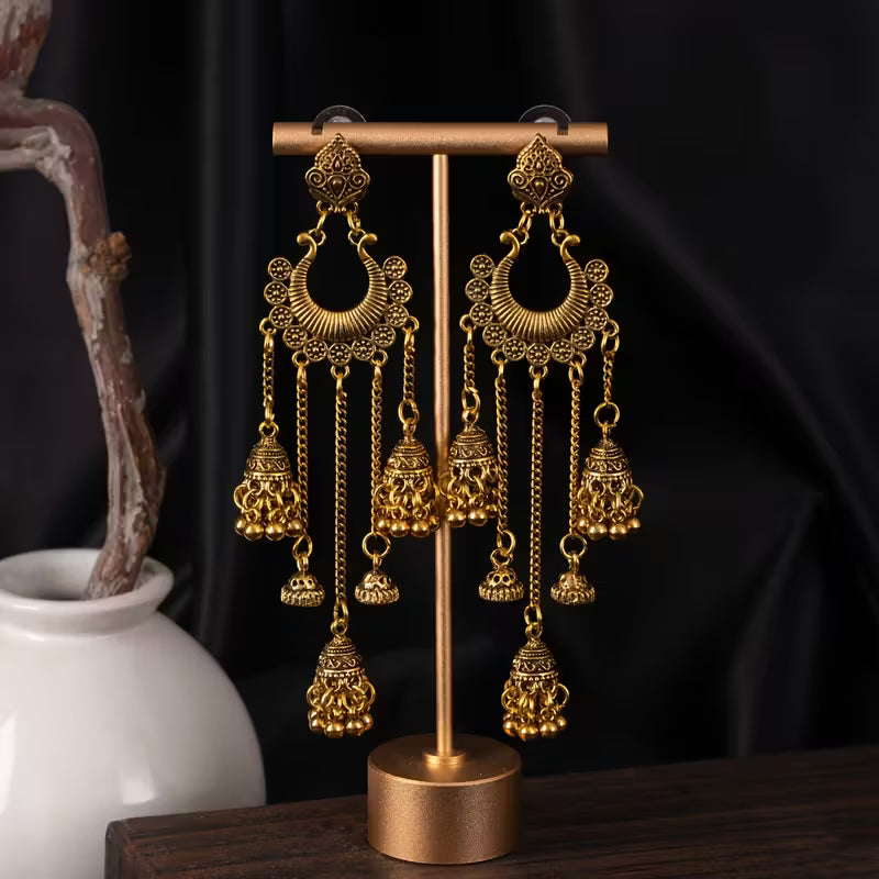 Elegant Retro Bohemian Style Earrings with a Hong Kong Flair, Featuring Long Tassels And Bells That Add a Unique Touch And Complement Any Outfit While Enhancing The Appearance of a Slimmer Face