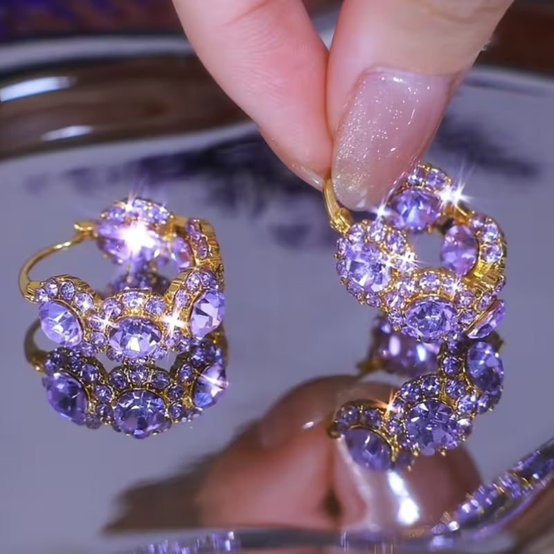 Elegant And Sparkling Purple Faux And Zirconia Hoop Earrings for Women, Designed to Be Versatile And Chic, Making Them a Perfect Gift Choice in Western And Eastern Fashion