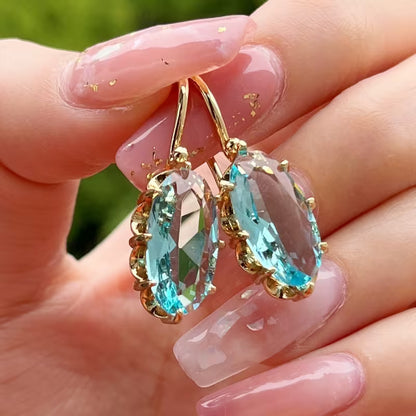 Fashion Bridal Wedding Hanging Earrings Claw Setting Oval Blue Earrings Women's Jewelry Gifts