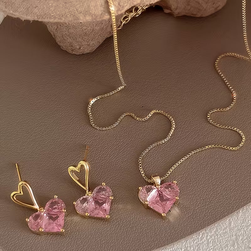 A Set of 3 Y2K Heart-Shaped Earrings And Necklace for Women, Perfect for Everyday Wear, Dates, Vacations, And Parties