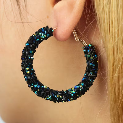 Boho-Chic Sparkling Crystal & Diamond Hoop Earrings - Large, Exaggerated Circular Design for Women | Perfect Birthday Gift