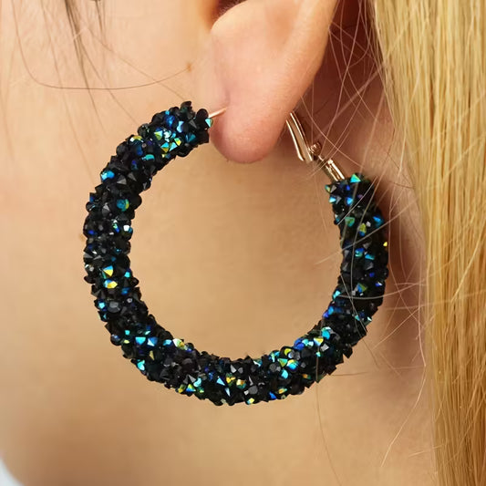 Boho-Chic Sparkling Crystal & Diamond Hoop Earrings - Large, Exaggerated Circular Design for Women | Perfect Birthday Gift