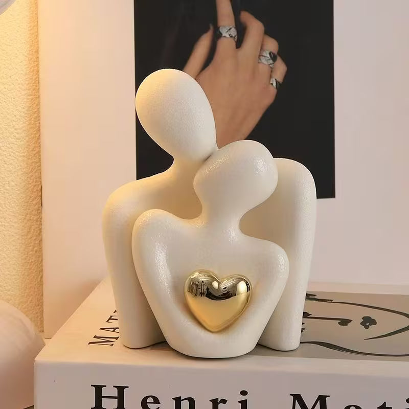1pc/pair of modern elegant couple statues with Golden heart accents - showcasing beautiful love, resin material, perfect for Valentine's Day and holiday decorations, ideal for living room, bedroom, and hallway, romantic home decor | exquisite porcelain de