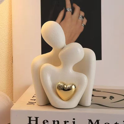 1pc/pair of modern elegant couple statues with Golden heart accents - showcasing beautiful love, resin material, perfect for Valentine's Day and holiday decorations, ideal for living room, bedroom, and hallway, romantic home decor | exquisite porcelain de