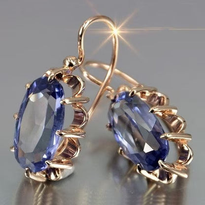 Fashion Bridal Wedding Hanging Earrings Claw Setting Oval Blue Earrings Women's Jewelry Gifts
