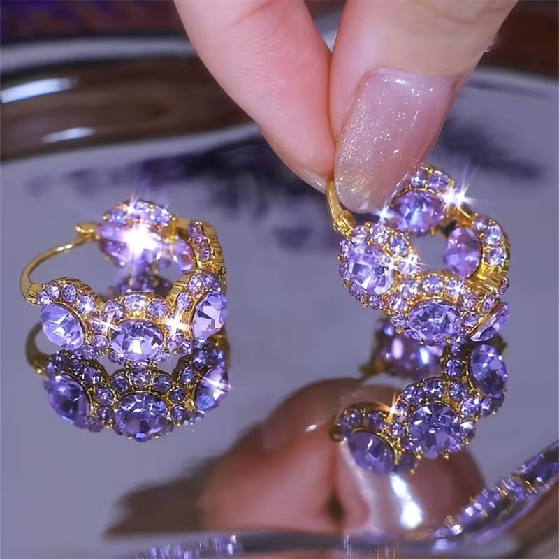Elegant And Sparkling Purple Faux And Zirconia Hoop Earrings for Women, Designed to Be Versatile And Chic, Making Them a Perfect Gift Choice in Western And Eastern Fashion