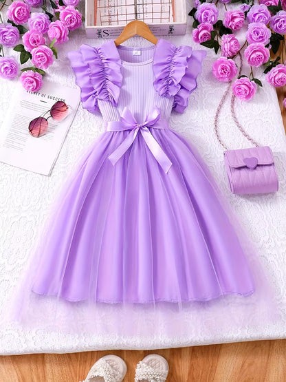 Sweet Style Dress for, a Fashionable Solid Color Summer Dress with a Comfortable Round Neck And Mesh for Casual Wear