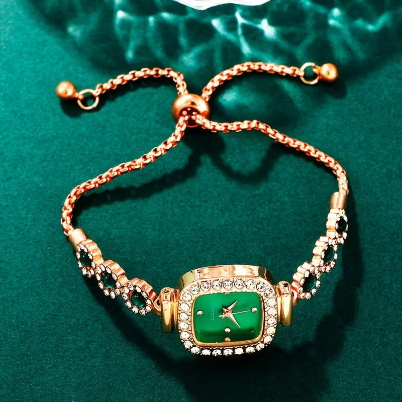 Elegant 6-Piece Rhinestone Quartz Watch and Jewelry Set for Women, Square Case, Adjustable Zinc Alloy Band, with Shimmering Matching Accessories, Perfect for Mother's Day, Valentine's Gift