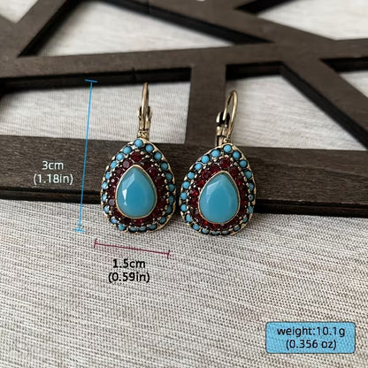 Classic Teardrop Resin Earrings for Women, Vintage Artificial Turquoise Rhinestone Hook Earrings, Gift for Loved Ones and Friends, Birthday Party Gift