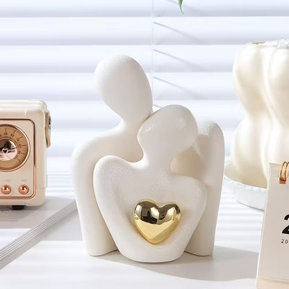 1pc/pair of modern elegant couple statues with Golden heart accents - showcasing beautiful love, resin material, perfect for Valentine's Day and holiday decorations, ideal for living room, bedroom, and hallway, romantic home decor | exquisite porcelain de