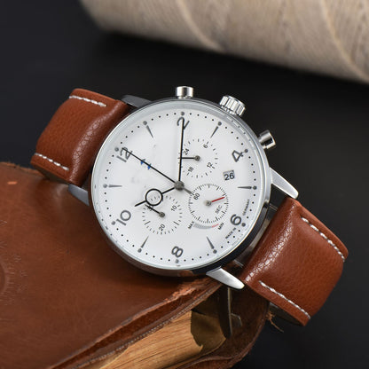 Mens Multifunctional Stylish Business-Ready Waterproof Calendar Watch