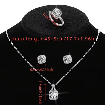 A Stylish And Luxurious 4pcs Jewelry Set Featuring a Sparkling And Exquisite Necklace, Earrings, And Ring, Perfect As an Elegant And Beautiful Gift for Birthdays, Holidays, Or Special Occasions