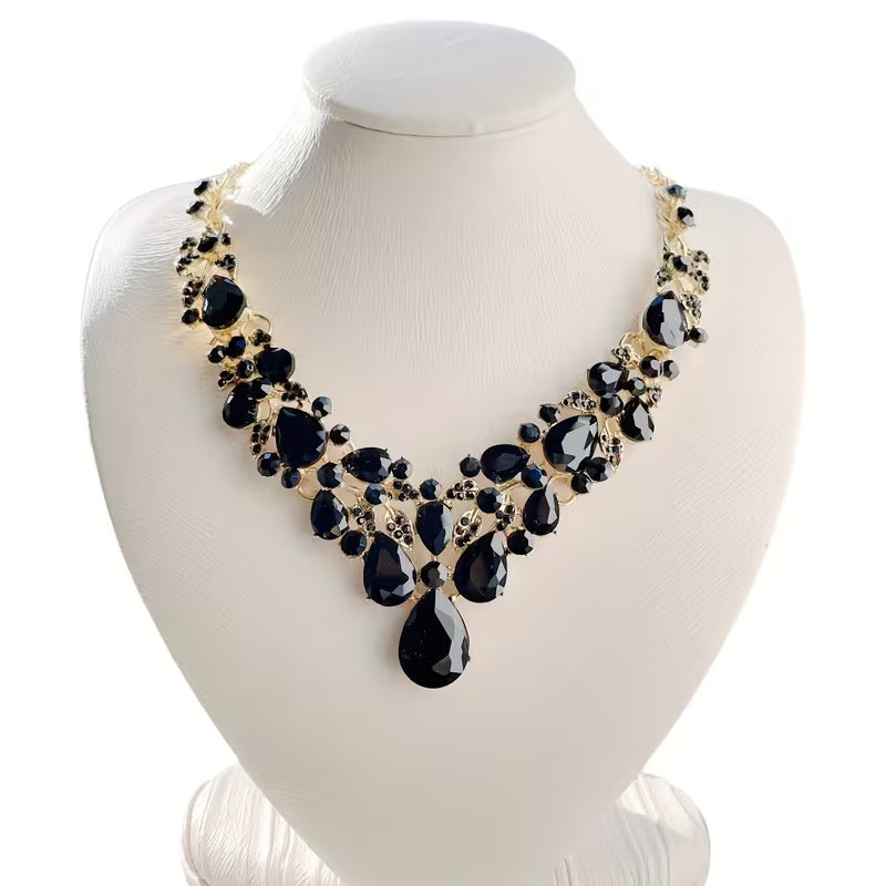 Sparkling Rhinestone Glass Necklace - -Plated Wedding & Suitable for Weddings, Galas, Year-Round Wear - Luxury Vintage Glass Bead Necklace