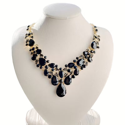 Sparkling Rhinestone Glass Necklace - -Plated Wedding & Suitable for Weddings, Galas, Year-Round Wear - Luxury Vintage Glass Bead Necklace