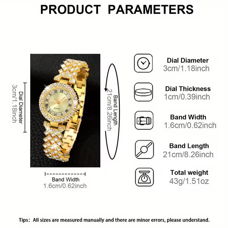 6pcs Women'S Fashion Bracelet Watch, Women'S Quartz Watch + Bracelet + Earrings + Necklace + Ring, Women'S Gift