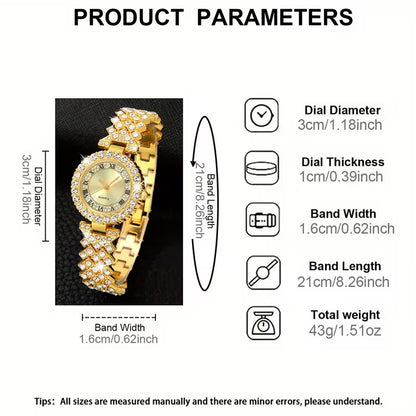 6pcs Women'S Fashion Bracelet Watch, Women'S Quartz Watch + Bracelet + Earrings + Necklace + Ring, Women'S Gift