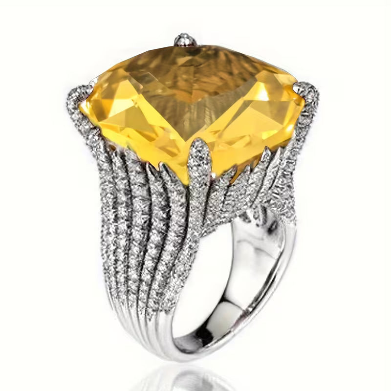 1pc Women's Engagement Ring Luxury 4-prong Set Square Synthetic Zirconia Ring for Bride Wedding Banquet Anniversary Gift