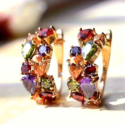 Women's Teardrop Synthetic Zirconia Hoop Earrings with KC & Copper Inlay - Multi-Color (///) Bohemian Luxury Suitable for Birthdays, Christmas Gifts, Parties & Daily Wear