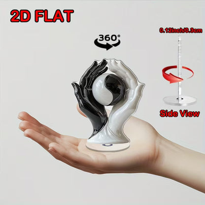 2D Flat, 2Dflat2D Flat Rotating Acrylic Desktop Decoration- Black and White Glossy Ceramic Yin Yang Handheld Ornament, 360 ° Rotating Base, No Power Required Meditation Home Office Relaxation and International Peace Day Decorations, 2D Flat