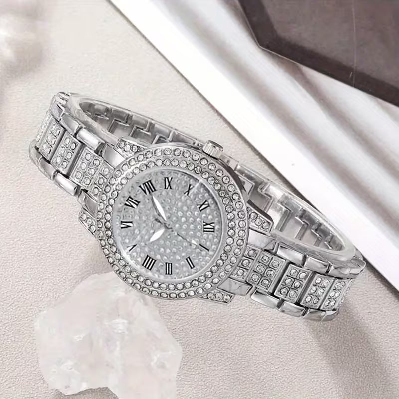 7pcs Women's Quartz Watch Concept Dial Fashion Wristwatch with Bracelet, Necklace, Ring, and Earrings Set - Perfect for Birthday Gifts and Holiday Parties, Suitable for Ladies and Students