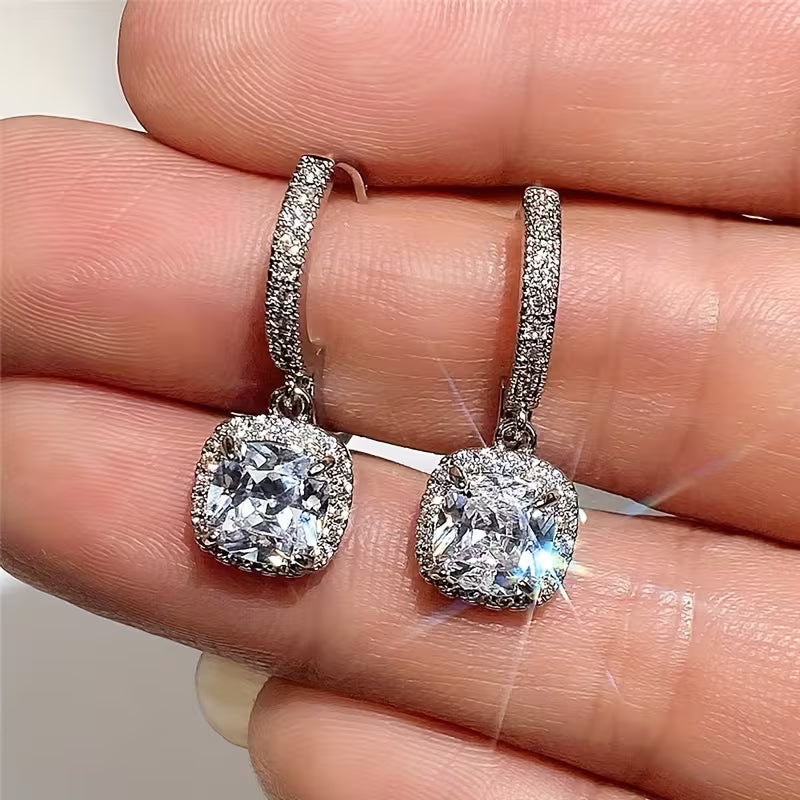 RYYM Elegant Square Zirconia Earrings for Women - White Golden Plated, Nickel-Free, Synthetic Cubic Synthetic Zirconia, Ideal for Weddings & Valentine'S Day, Wedding Jewelry|Elegant Earrings|Synthetic Zirconia Earrings